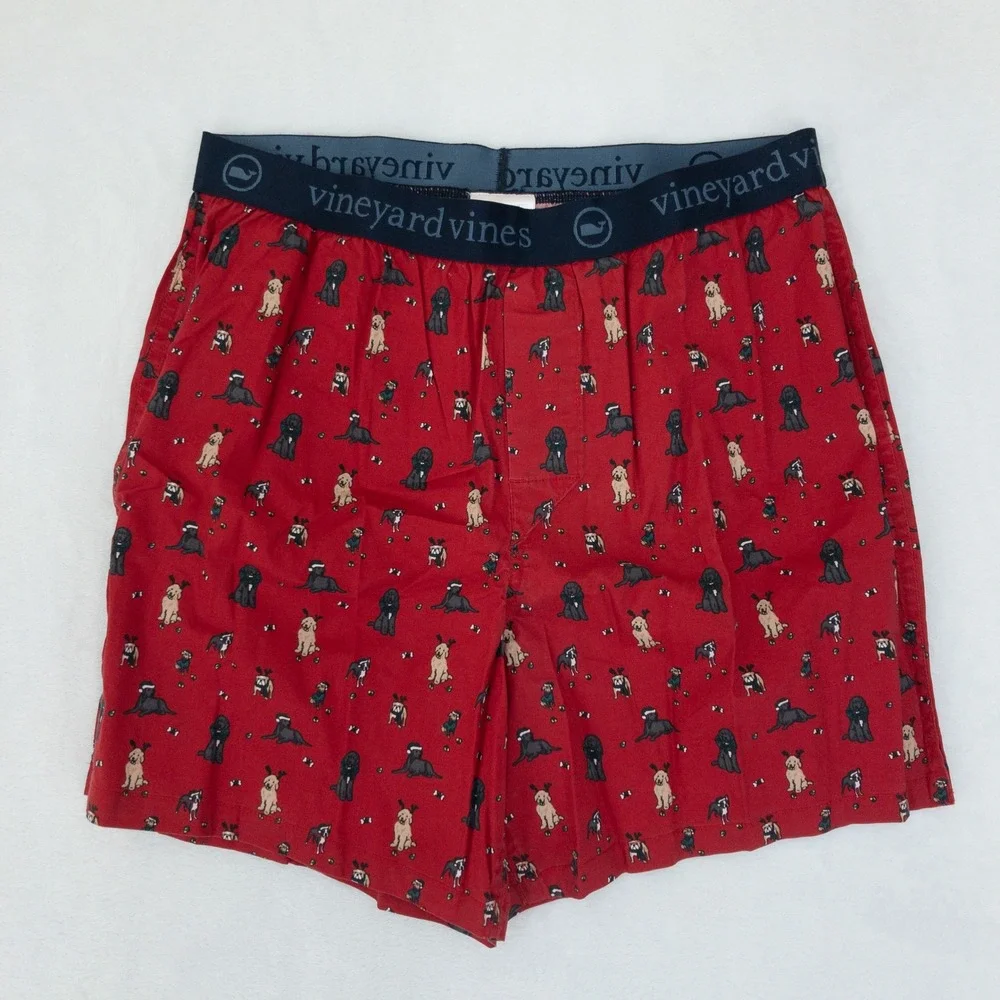 Vineyard Vines Classic Boxers Mens S Red‎ Holiday Dog Print Cotton Stretch New